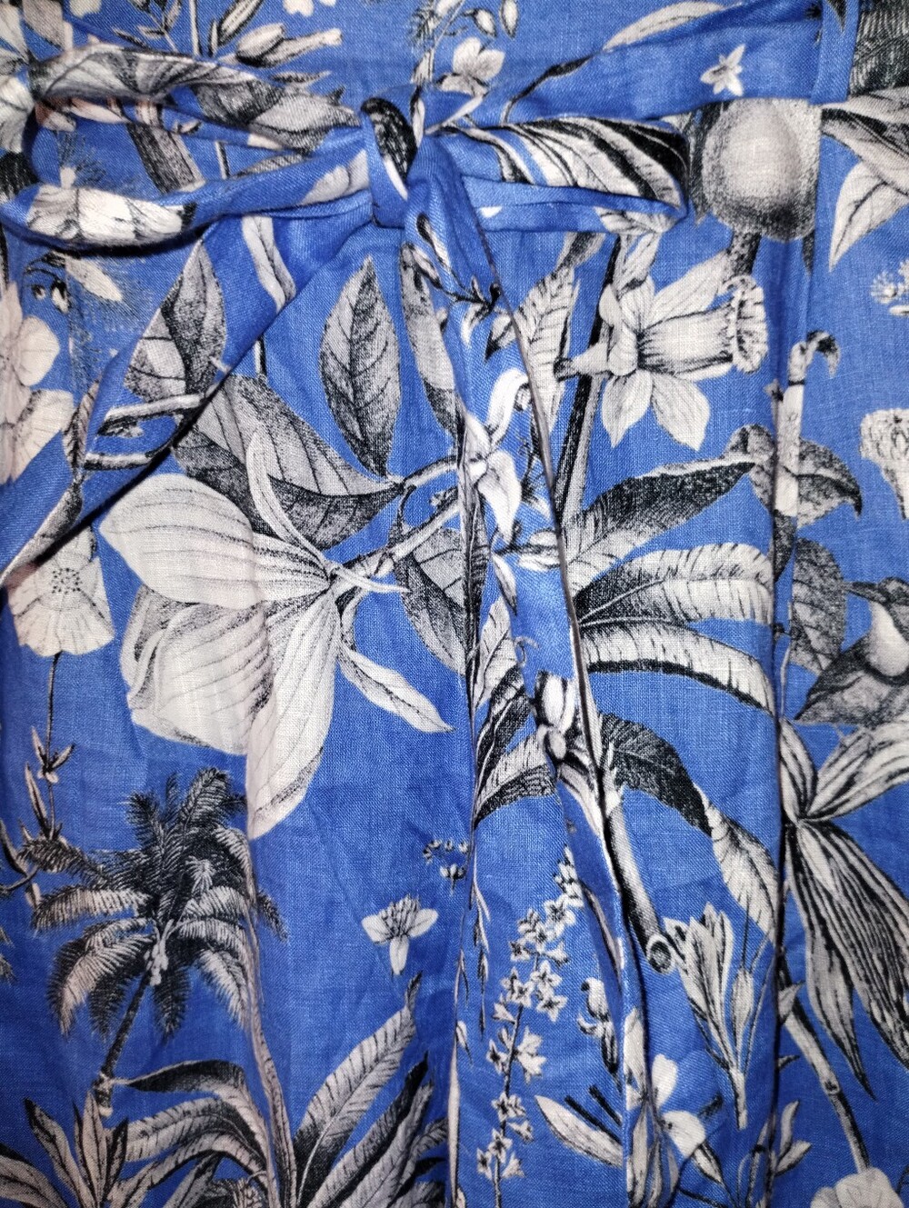 J. Crew Pants 100% Linen Blue White Black Print Size 6